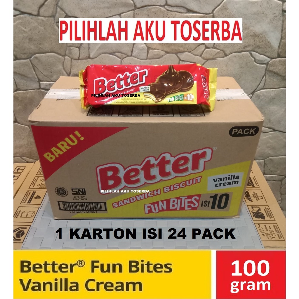 Biskuit Roma Better Fun Bites Isi 10 Sandwich Vanilla Cream ( HARGA 1 KARTON ISI 24 )