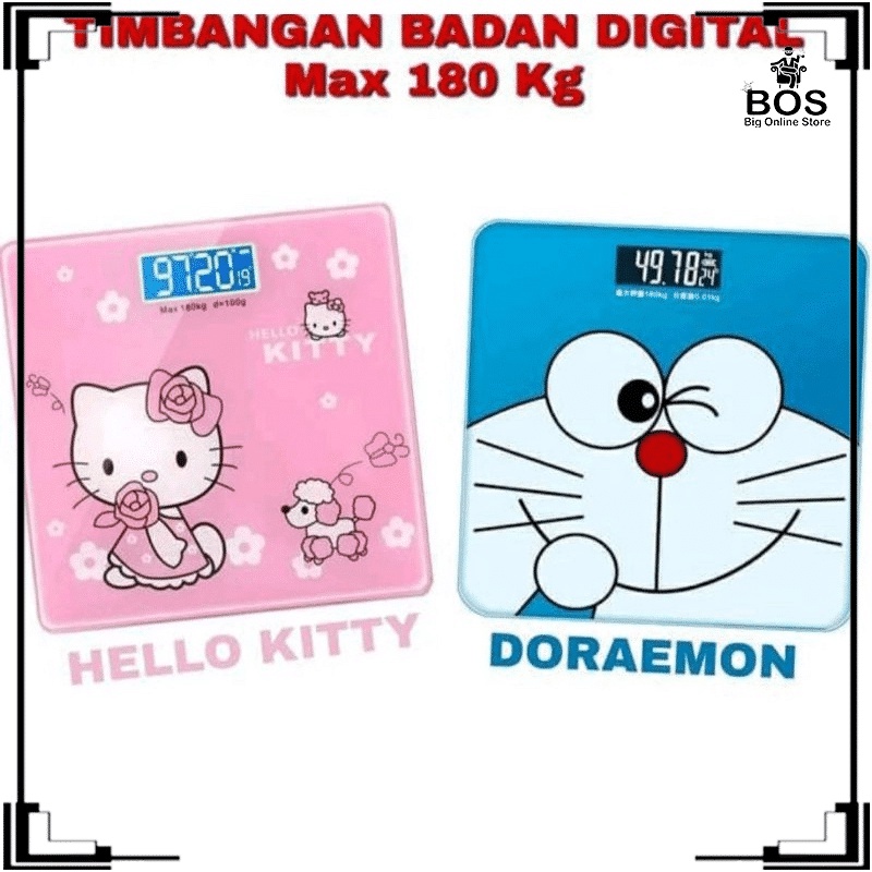 BOS TIMBANGAN BADAN DIGITAL MAX 180KG MOTIF BUAH FRUIT DAN CARTOON BAHAN KACA