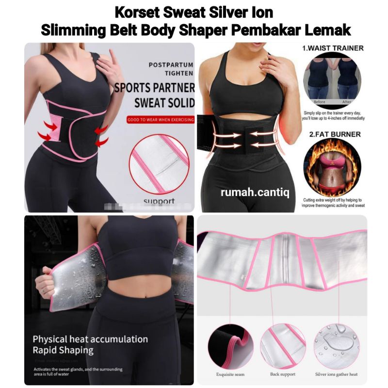 Korset Sweat Silver Ion Slimming Belt Body Shaper Pembakar Lemak