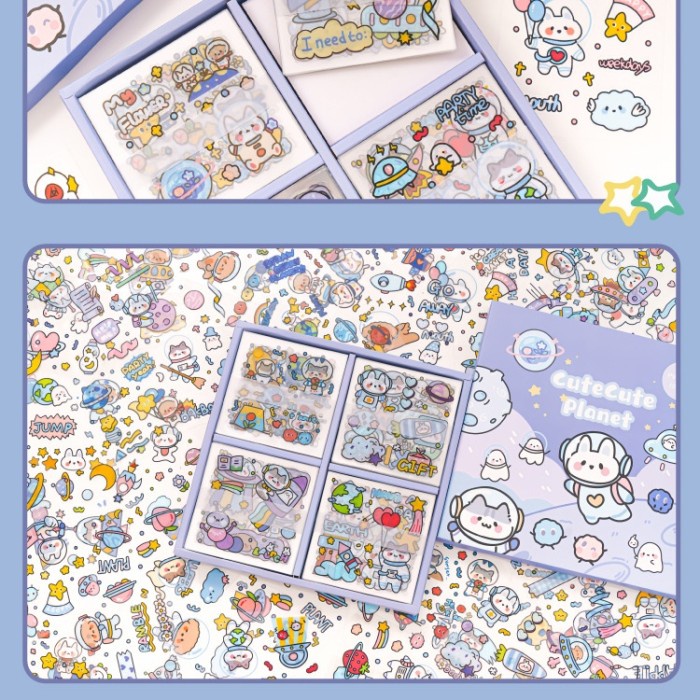 

Stiker JUMBO 100 lembar deco sticker box PVC cute gift kado - Cutecute planet