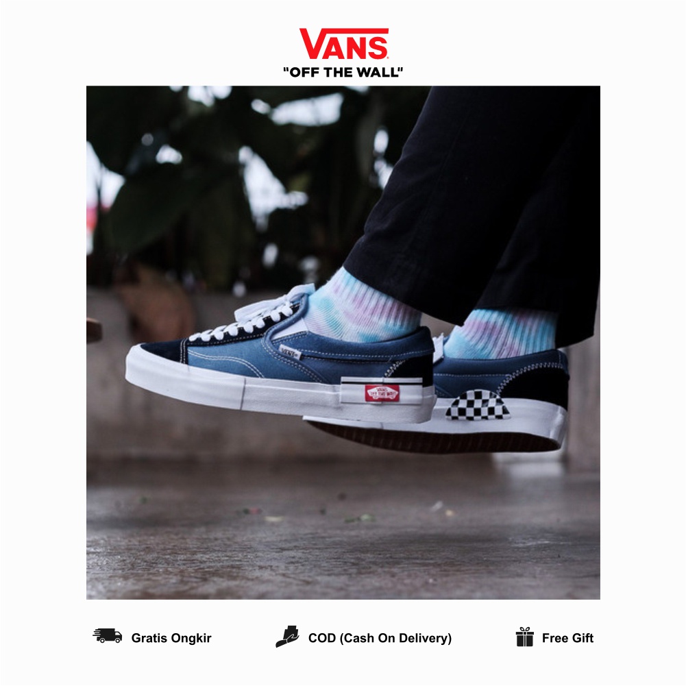 Slip On Cut And Paste Checkerboard Navy Original 100% BNIB Global Market Guarated Vanz Slipon Cun And Paste Catur Ori