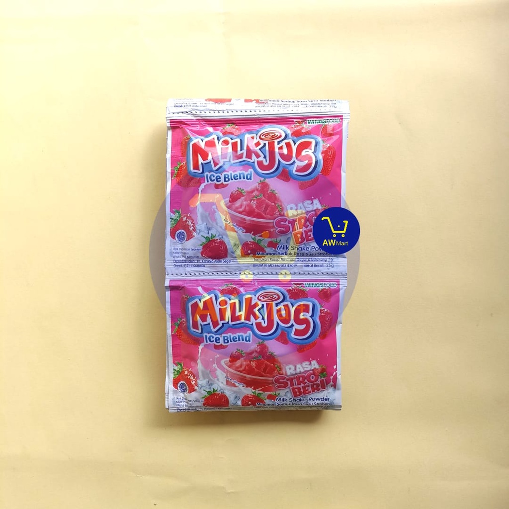 MILKJUS ICE BLEND RENCENG ISI ( 10 SACHET X 25 GRAM ) - MILK SHAKE POWDER, MINUMAN SERBUK RASA STROBERI DAN MELON