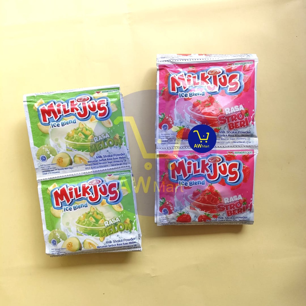 MILKJUS ICE BLEND RENCENG ISI ( 10 SACHET X 25 GRAM ) - MILK SHAKE POWDER, MINUMAN SERBUK RASA STROBERI DAN MELON