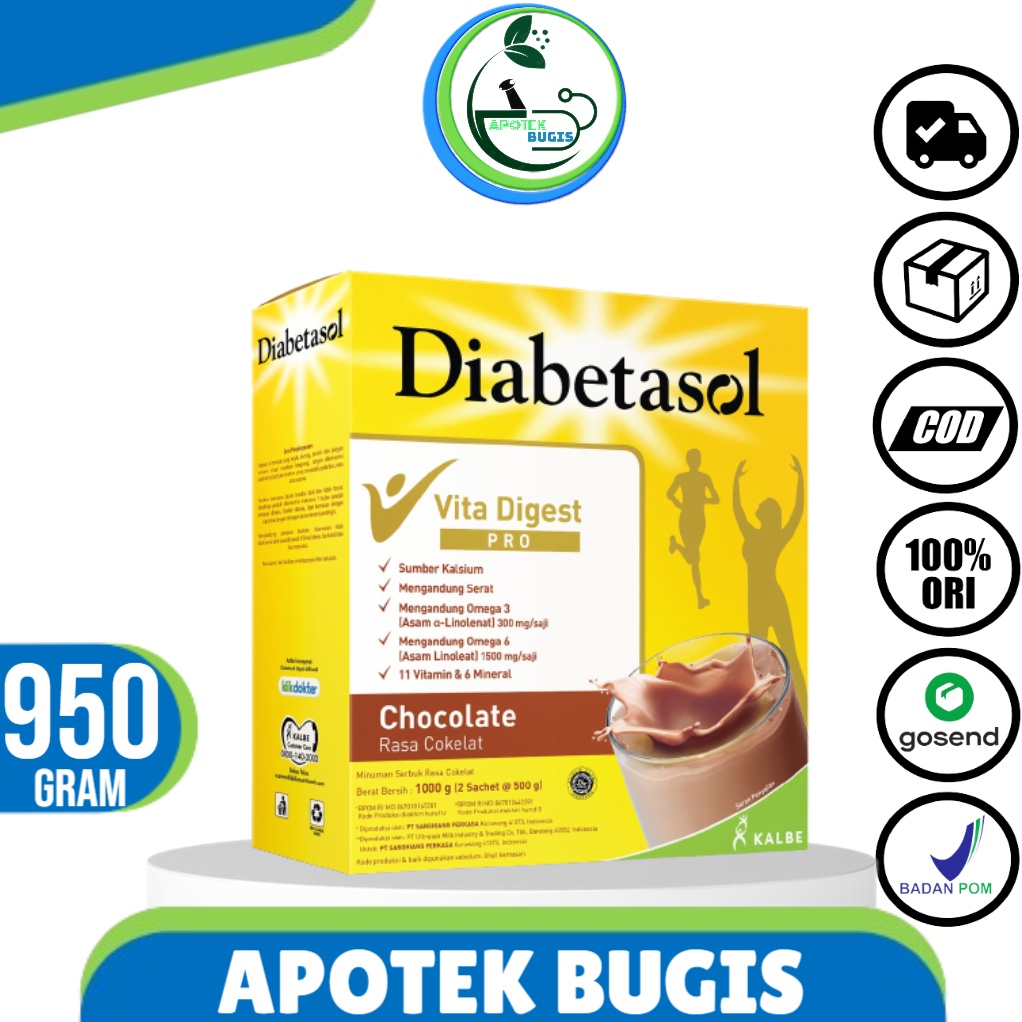 Diabetasol Vanilla / Vanila / Coklat / Chocolate 1000 gr / 1 Kg / 1kg / 950 gr Susu Nutrisi Khusus Diabetes