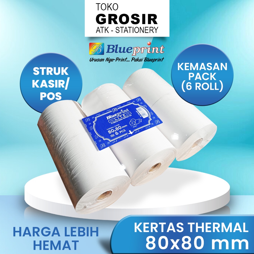 

80x80 (P) KERTAS KASIR STRUK (KEMASAN PACK) KERTAS THERMAL TERMAL EDC PPOB BLUEPRINT LITE 80MM X 80