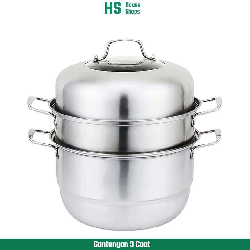 Panci Kukus Tutup Kaca 28cm Panci Steamer Stainless Kukusan Dimsum Panci Kukus 2 Susun