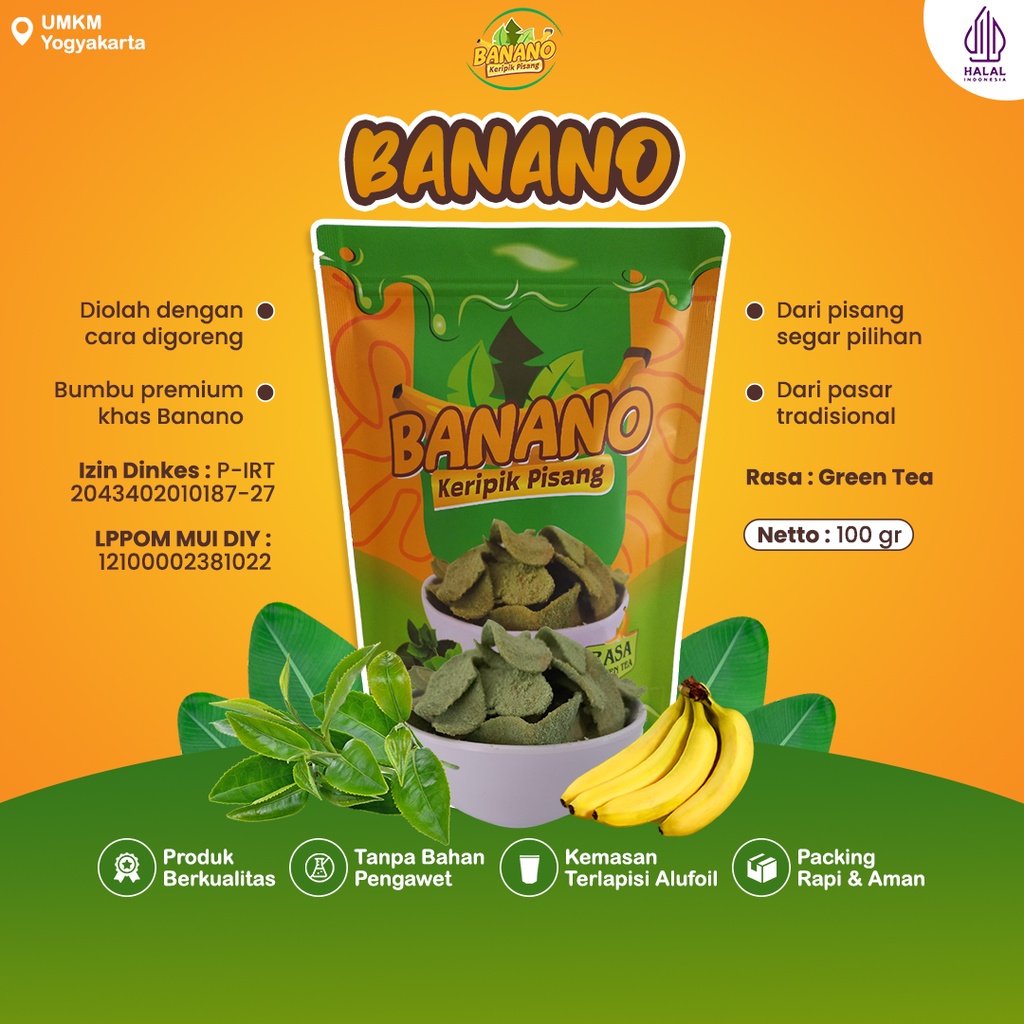 

Banano Keripik Pisang Original Camilan Kripik Halal Rasa Greentea 100 Gram