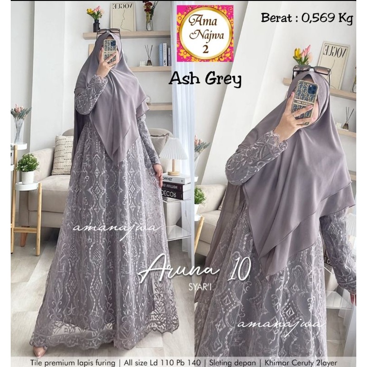 ARUNA#4  //DRESS SYARI BRUKADE SATU SET DGN HIJABNYA CERUTY