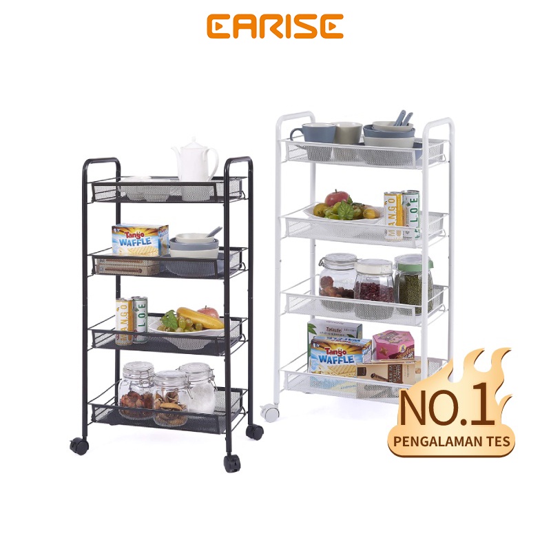 EARISE Rak Lantai Rak Troli Dorong 3 susun besi Rak penyimpanan Tingkat Rak Bumbu Dapur Sayur Troley