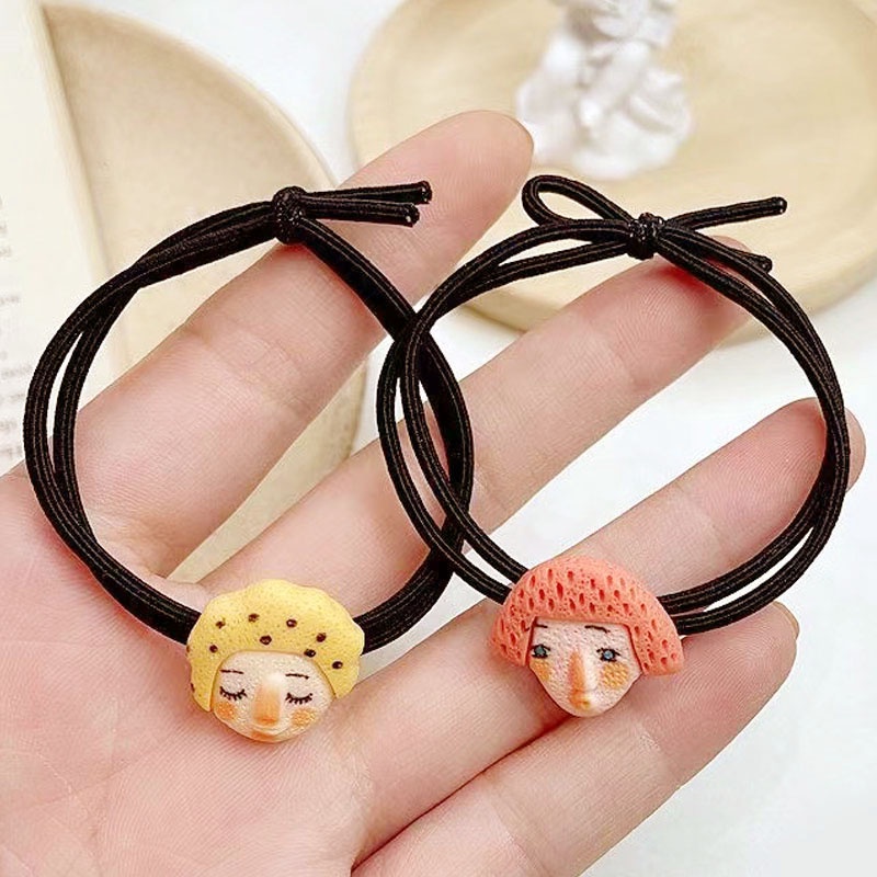 [ 1 PCS ] Ikat Rambut Karet Gelang Hitam Elastis Motif Karakter Aksesoris Korea Fashion