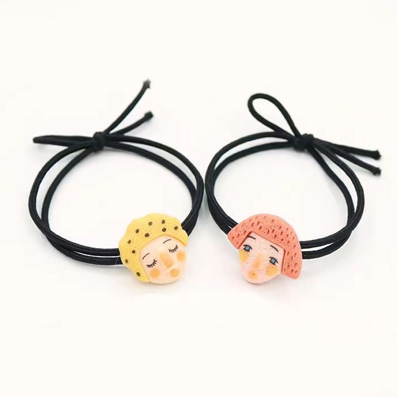 [ 1 PCS ] Ikat Rambut Karet Gelang Hitam Elastis Motif Karakter Aksesoris Korea Fashion