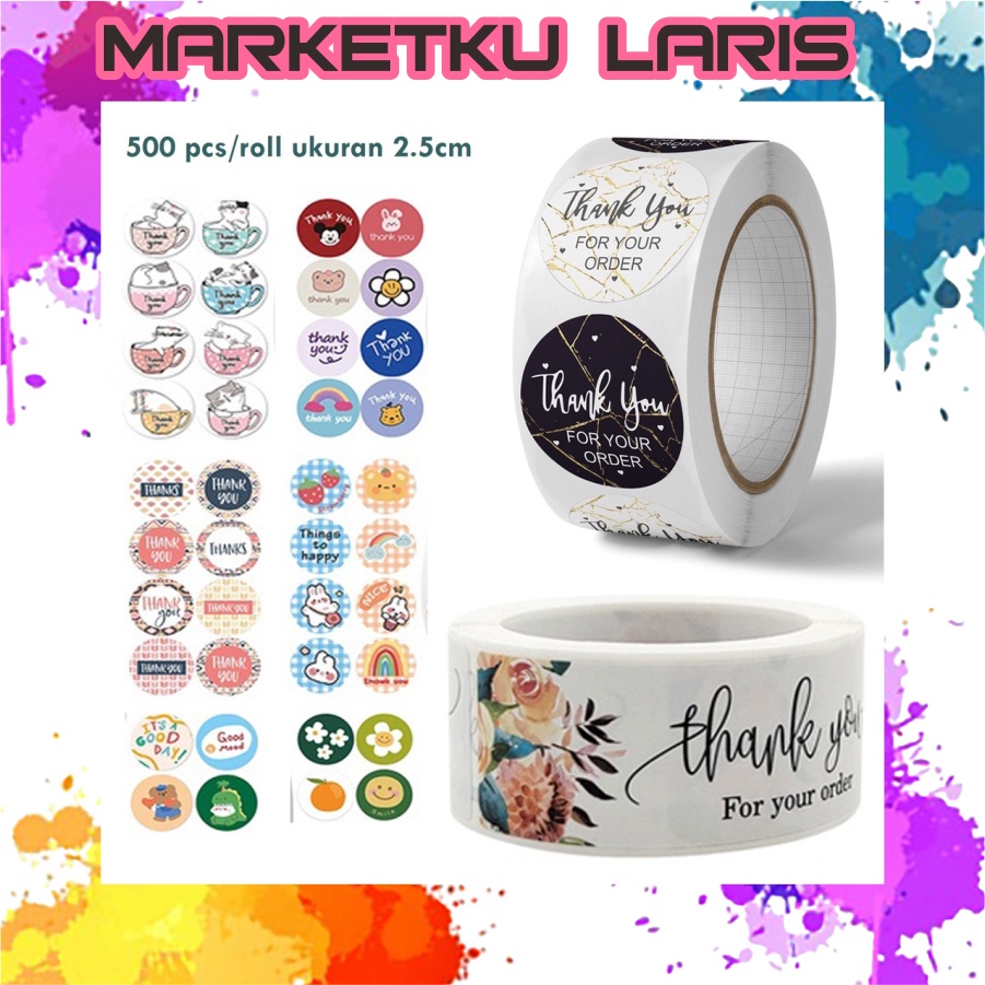 

MKL - Sticker Thank You Roll Isi 500 Pcs Stiker Terima Kasih Warna Self Adhesive Seal Label Roll Sticker Thank You 2.5Cm Tempelan Ucapan Terimakasih Bulat 500pcs Segel Order Packing Motif Bunga Love Serbaguna S058