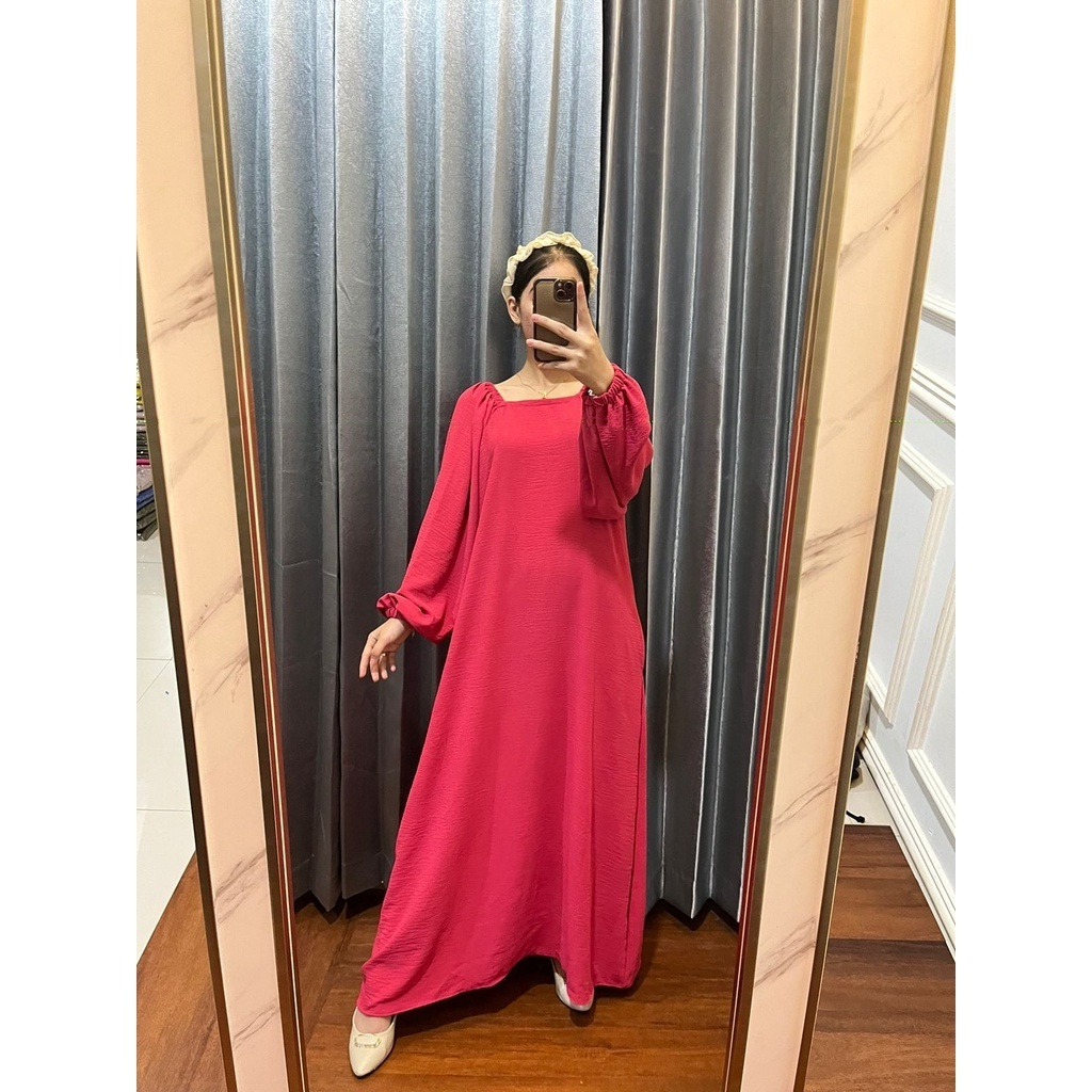 Long Dress Jumbo Wanita Korea Crinkle Pesta Lengan Panjang Ld01