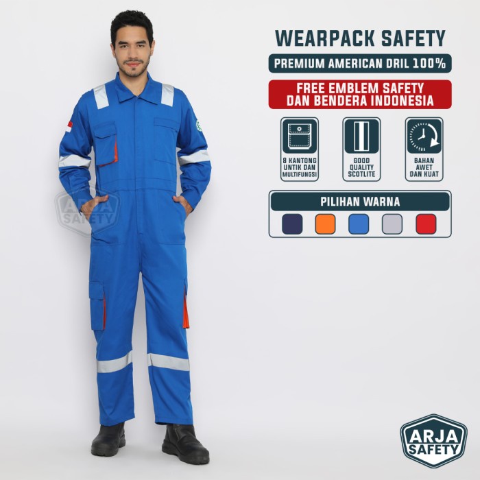 Free Logo Safety & Bendera Wearpack Coverall Safety, Baju Kerja Proyek