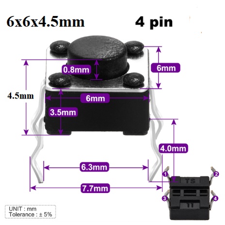 Tombol Micro SMD Tactile Switch Push Button Momentary 2P 2 PIN 4P 4 PIN 6x6x4.3 6x6x4.5 6x6x5