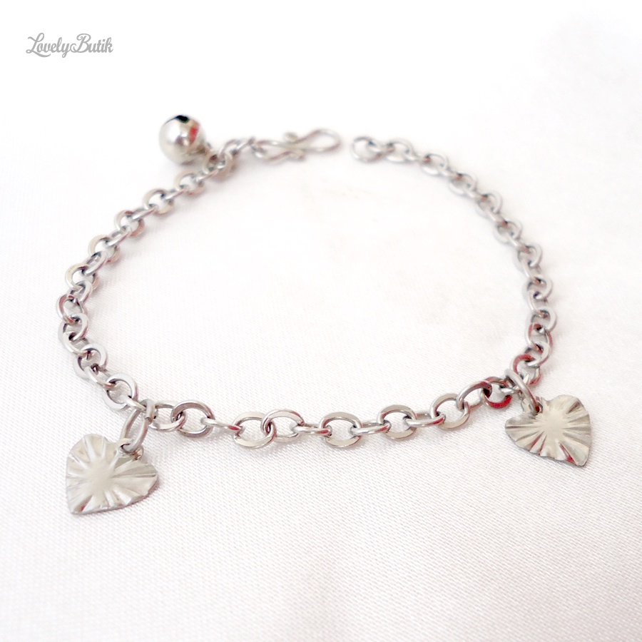 Gelang Tangan Bayi Anak Monel Krincing Baja Putih Stainless Steel Motif Daun Kecil - Lovelybutik