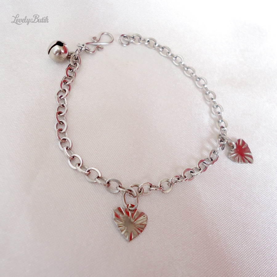 Gelang Tangan Bayi Anak Monel Krincing Baja Putih Stainless Steel Motif Daun Kecil - Lovelybutik