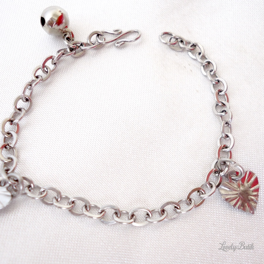 Gelang Tangan Bayi Anak Monel Krincing Baja Putih Stainless Steel Motif Daun Kecil - Lovelybutik