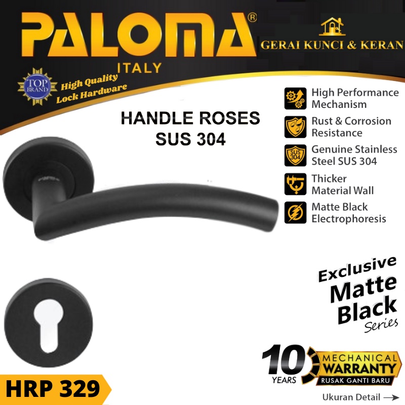 PALOMA HRP 329 HANDLE PINTU ROSES VANIA STAINLESS HITAM MATTE BLACK