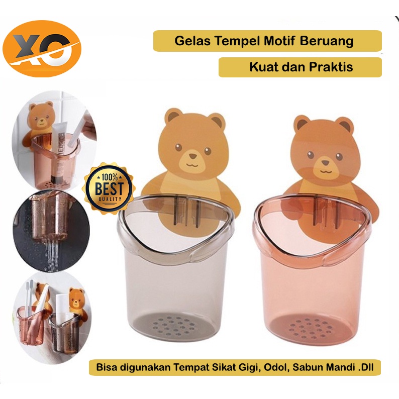 Tempat Sikat Gigi Odol Tempel Karakter Beruang Gelas Penyimpanan Sendok Lucu Gantungan Tempel Kamar 