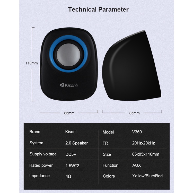 Speaker Mini Kisonli Multimedia V-360 Komputer / Laptop / HP With Switch Volume Control - XOBOX