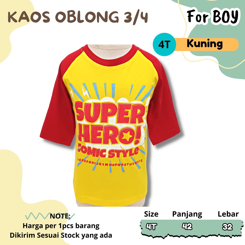 KAOS Oblong Lengan 3/4 Cowok usia 2 - 8 Tahun Atasan kaos lengan raglan anak laki laki tsirt boy