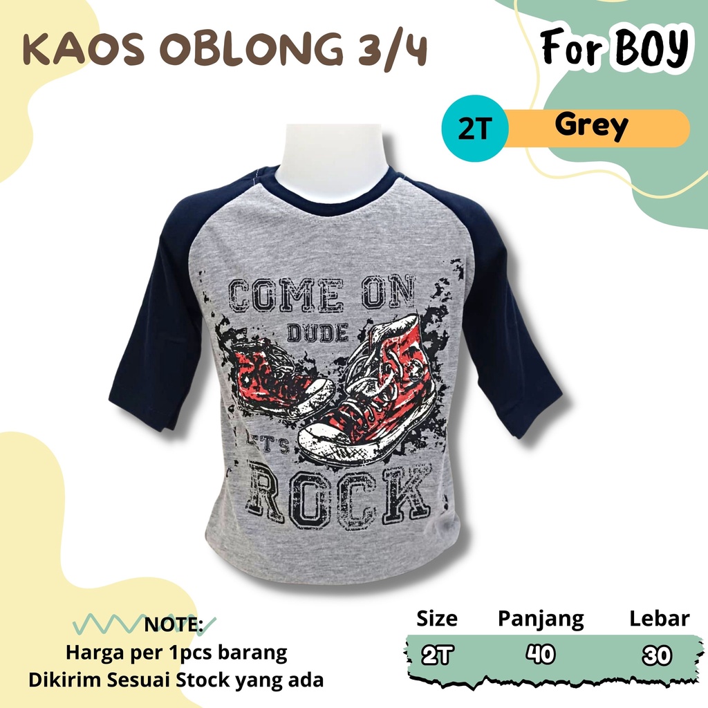 KAOS Oblong Lengan 3/4 Cowok usia 2 - 8 Tahun Atasan kaos lengan raglan anak laki laki tsirt boy