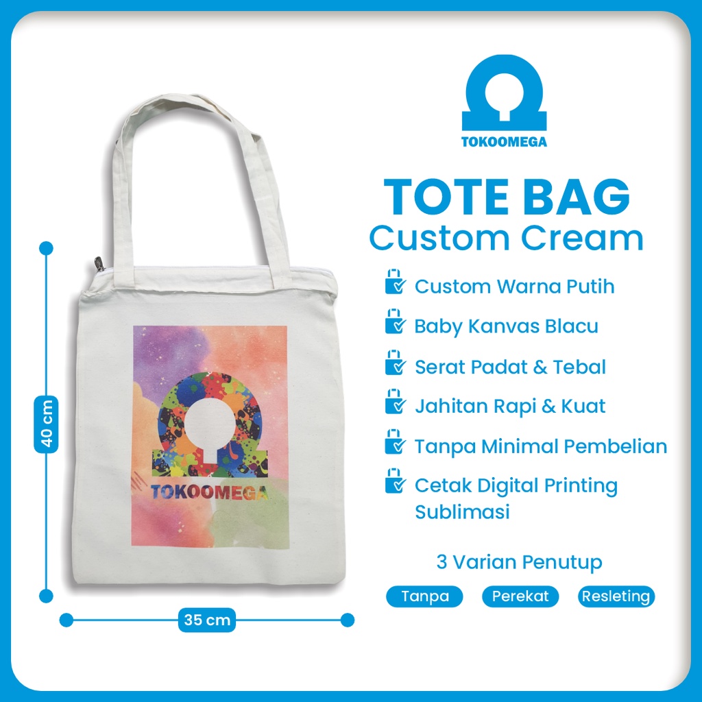 Totebag Custom Blacu Ukuran 35 x 40 Cm Tas Tote Godie Goodie Bag Goodiebag Jinjing Tenteng Resleting Untuk Sekolah Kuliah Pria Wanita