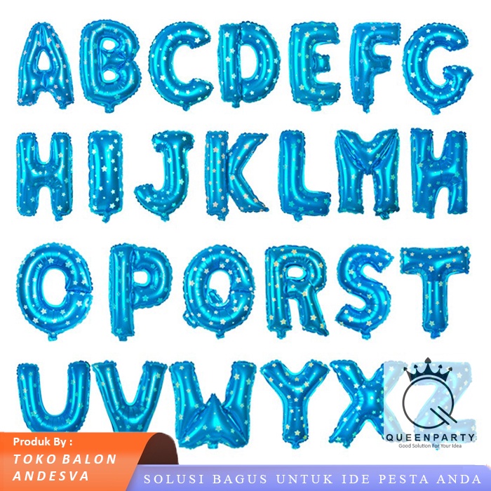balon foil huruf abjad a-z biru / balon foil huruf dan angka biru / balon ultah foil abjad kata