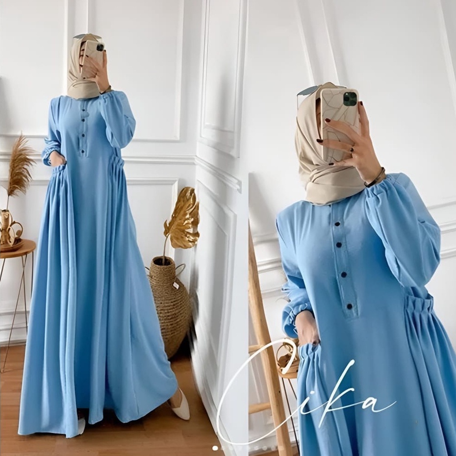 CIKA DRESS CRINGKLE AIRFLOW PREMIUM / GAMIS CRINGKEL CIKA DRESS MAXY READY BAHAN CRINGKEL AIRFLOW POLOS /Asahy Dress / Crinkle Airflow / Gamis Wanita Pesta Kondangan Lebaran Terbaru / Long Dress / Dress Maxi / Tunik Midi Terbaru