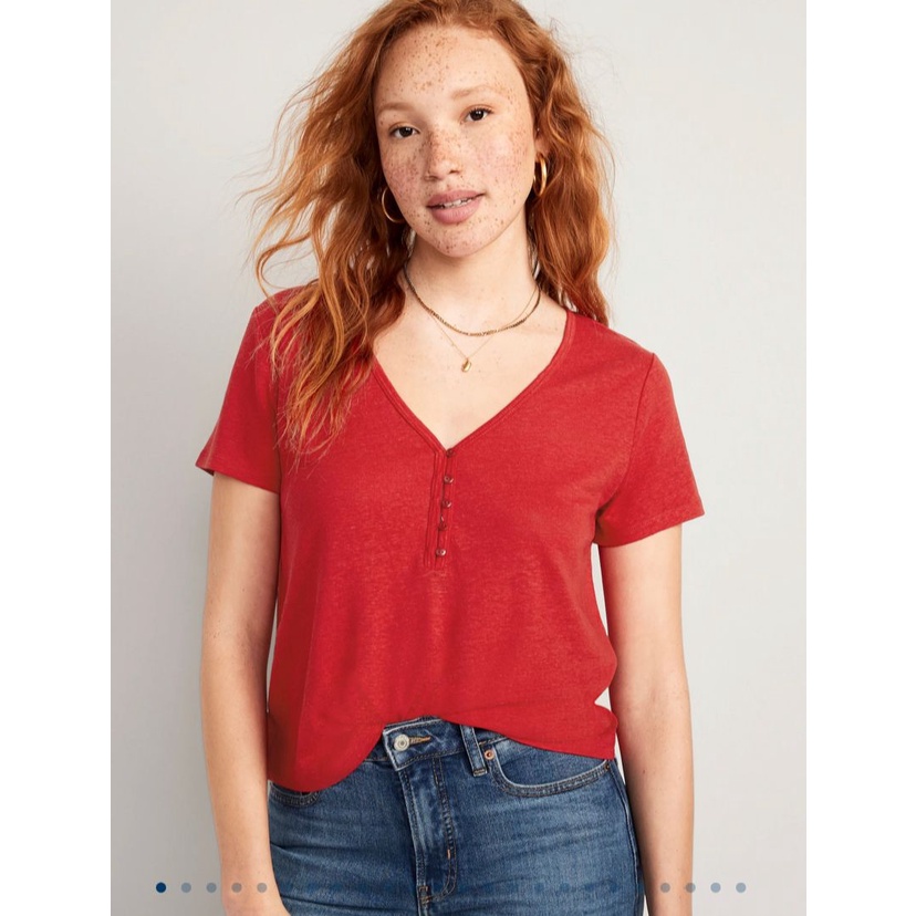 Oldnavy Linen Blend V-Neck Henley T-Shirt