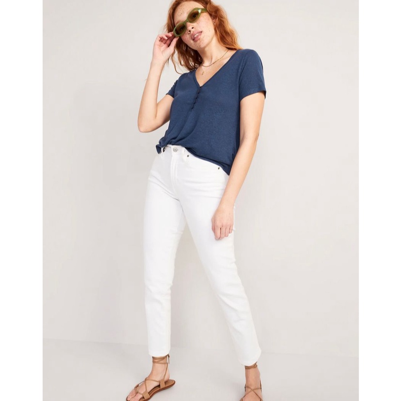 Oldnavy Linen Blend V-Neck Henley T-Shirt