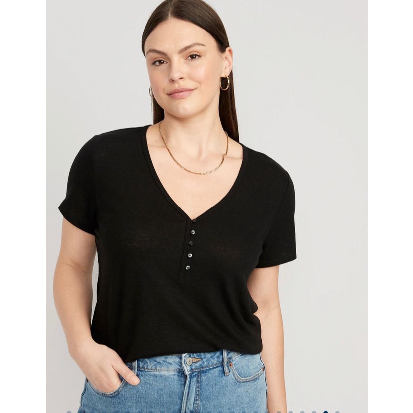 Oldnavy Linen Blend V-Neck Henley T-Shirt