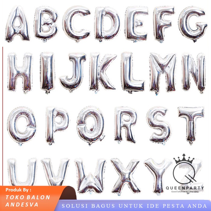 balon foil huruf abjad a-z silver / balon foil huruf dan angka silver / balon ultah foil abjad kata