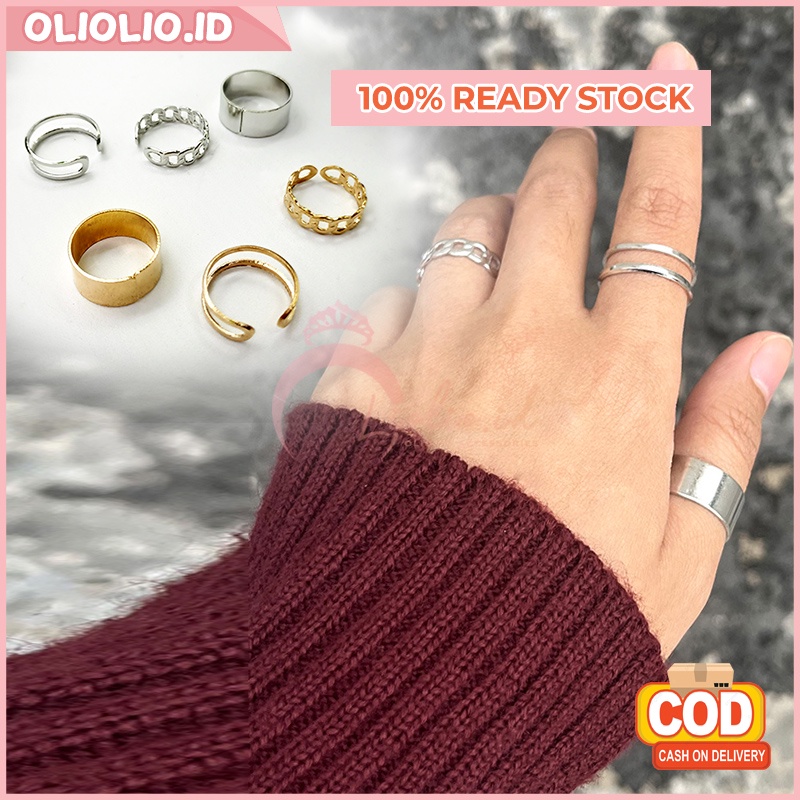 Cincin Titanium Wanita Korea Emas Silver Aksesoris Perhiasan Kekinian 1 Set 3 Pcs Import CNC16