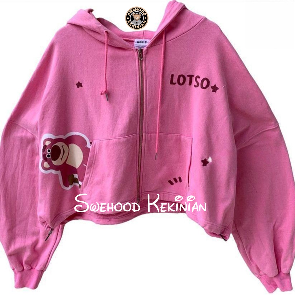 LOTSO BEAR PINK PREMIUM Jaket Sweater Hoodie Zipper Wanita Kekinian Fashion Outfit Ootd Korean Style Suiter Krunek Jacket Hudie Sweter Cewek Remaja Switter Bahan Fleece Tebal LD 110 PB 50