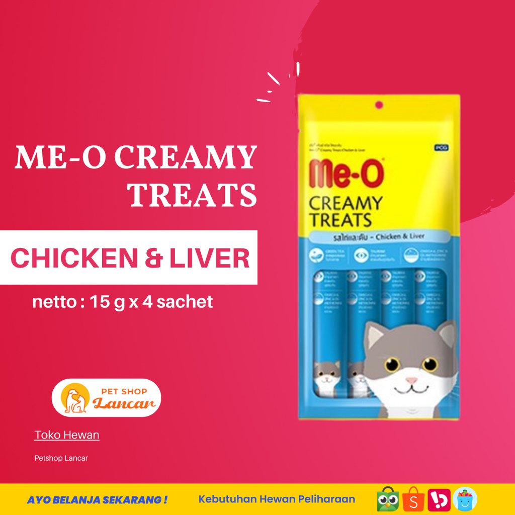 Meo Creamy Treats Snack Kucing Chicken &amp; Liver Flavor 4x15gr