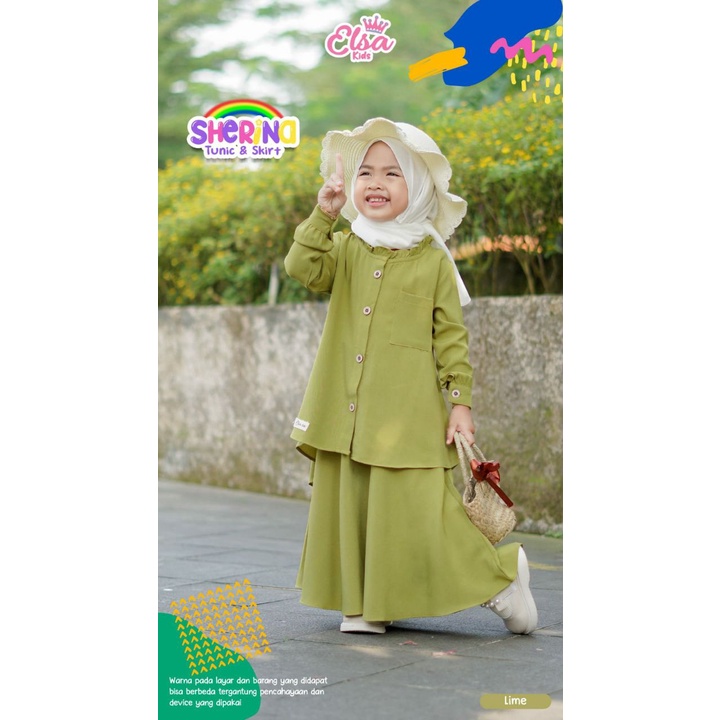 Sherina (Tunic &amp; Skirt) Anak Lime XXL