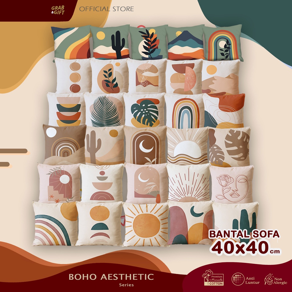Bantal Sofa Motif Boho Aesthetic 40x40cm Minimalis Estetik Scandinavian Mediteranian Grabandgift