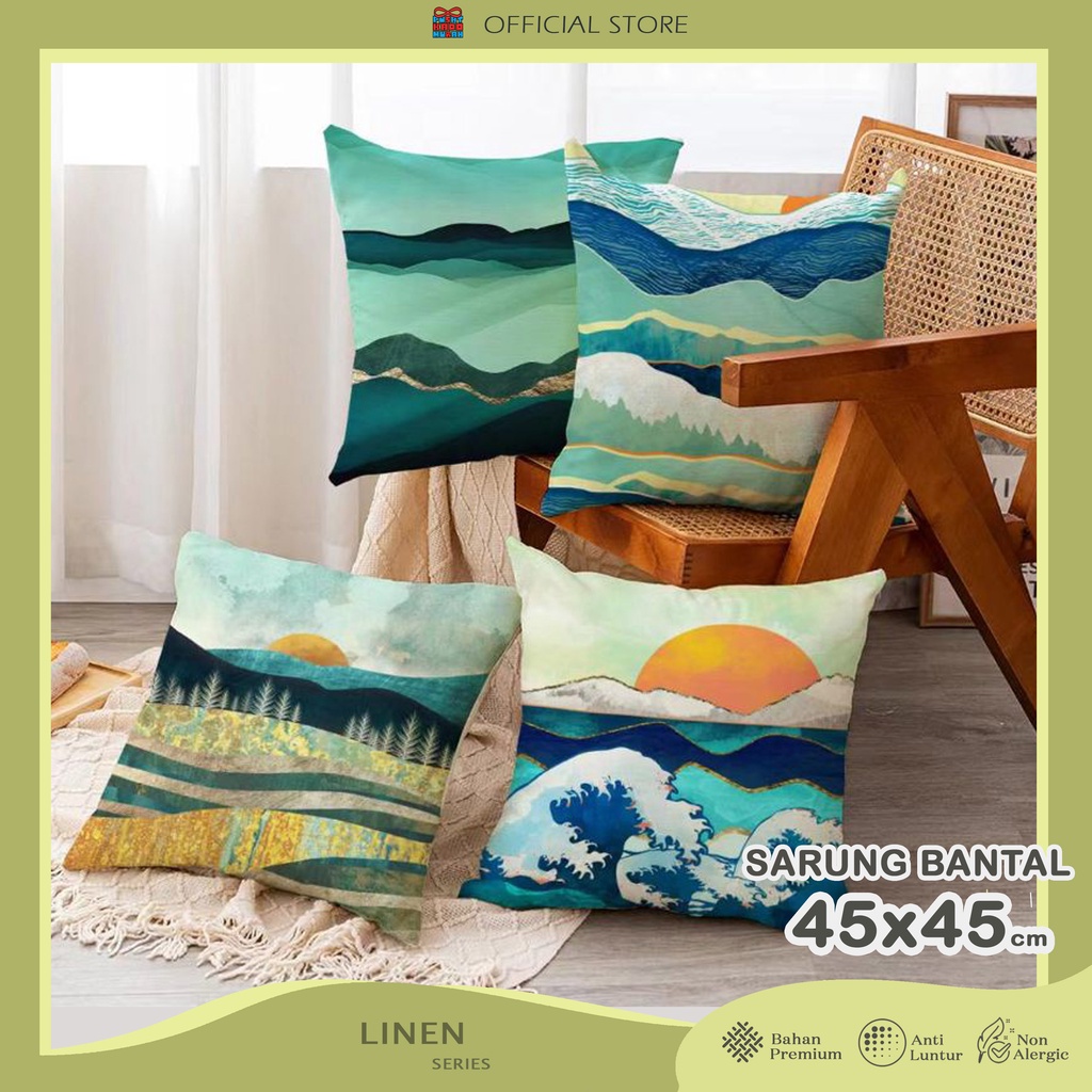 COVER SARUNG Bantal Sofa Print 45x45 cm Linen Motif Japan Retro Landscape Jepang - Pusat Kado Murah