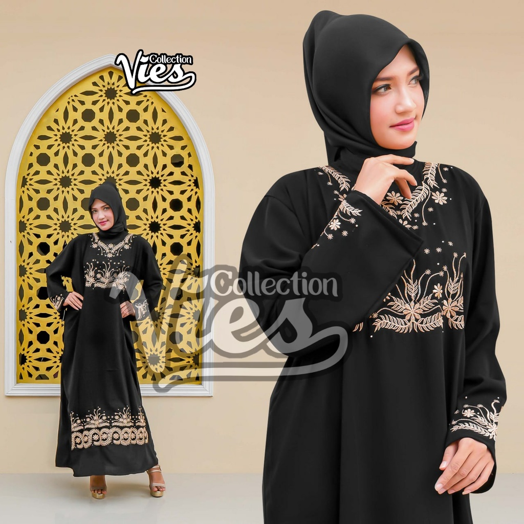 Gamis Abaya Arab Gaun Hitam Saudi Turkey Wanita Bordir Motif Bunga