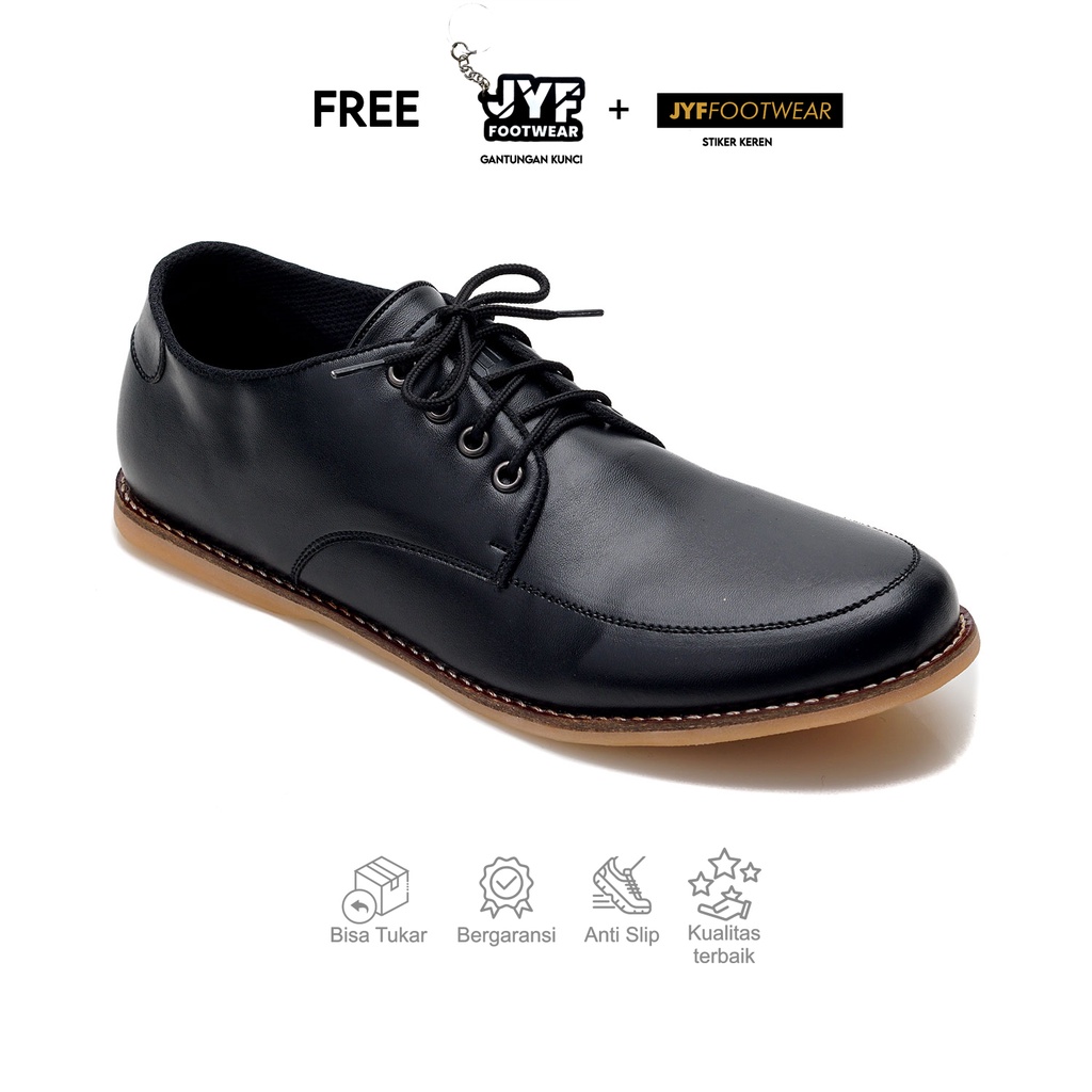 JYF - Gain Black Sepatu Pantofel Formal Pria Formal Casual Kulit Kerja Resmi