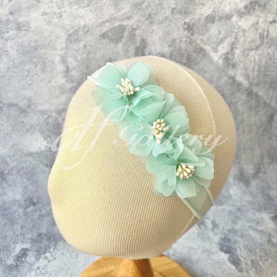 Bandana Bayi Anak Perempuan Sakura dfGallery Bunga Tile Cantik - Hijau pastel