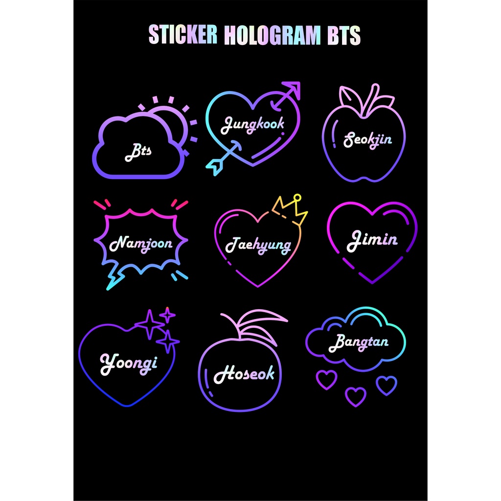 Sticker Hologram BTS Hologram stiker Custom Kpop Nama Member BTS Deco Dekorasi Lightstick Armybomb