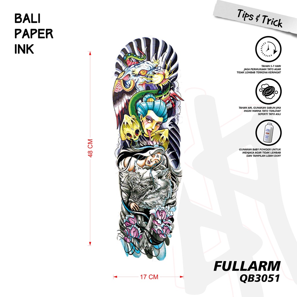 Bali Paper Ink QB3051 Geisha Tatto Temporary Basic Tato Temporer Full Lengan - Tato Lengan