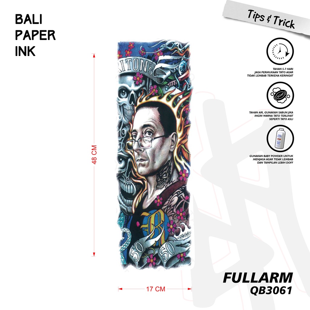 Bali Paper Ink QB3061 Professor Tatto Temporary Basic Tato Temporer Full Lengan - Tato Lengan