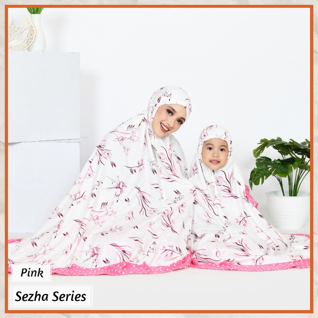 Ezpata Mukena Sezha Couple Ibu &amp; Anak Rayon Premium Motif Bunga Polkadot Kekinian Rukuh Putusan Free Tas