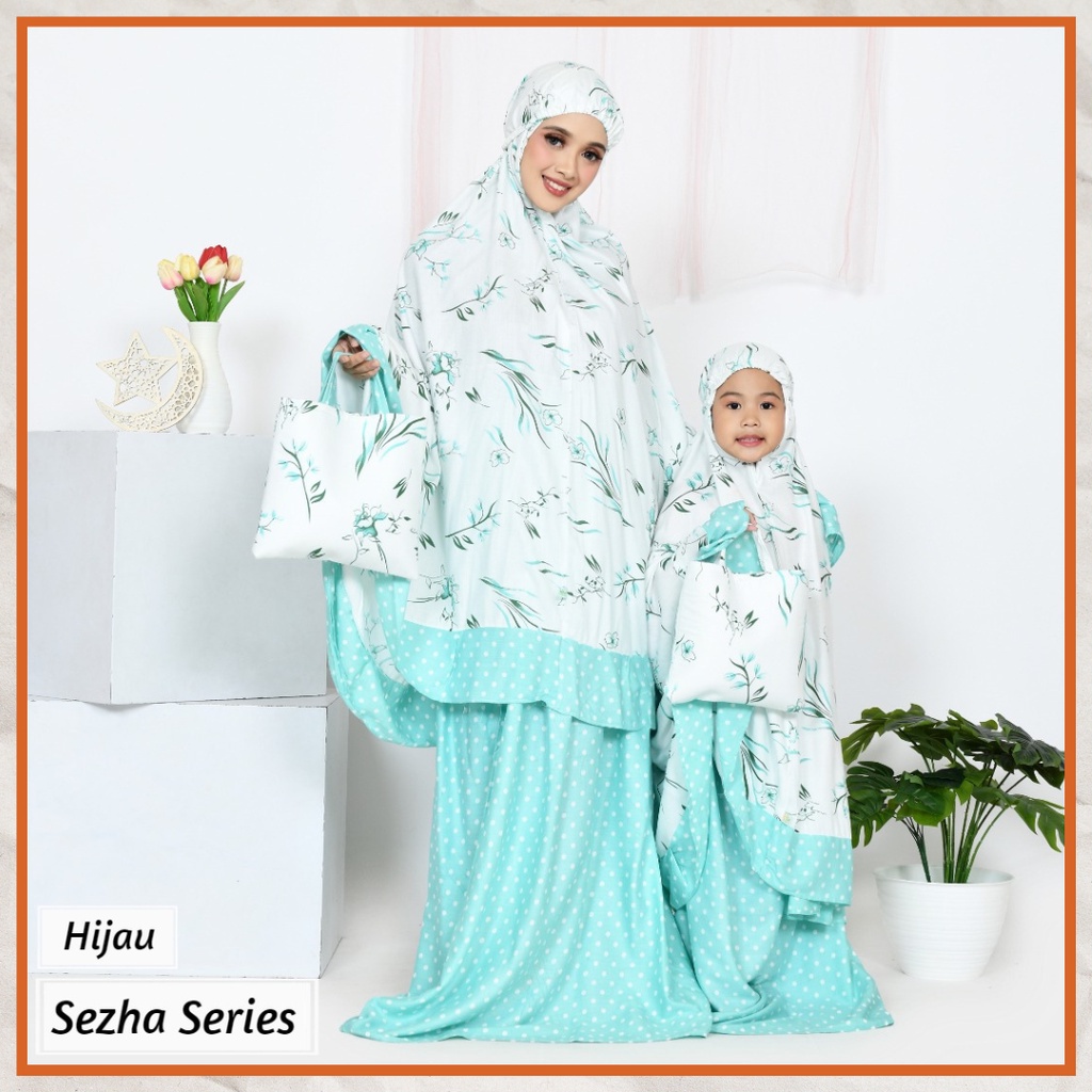 Ezpata Mukena Sezha Couple Ibu &amp; Anak Rayon Premium Motif Bunga Polkadot Kekinian Rukuh Putusan Free Tas