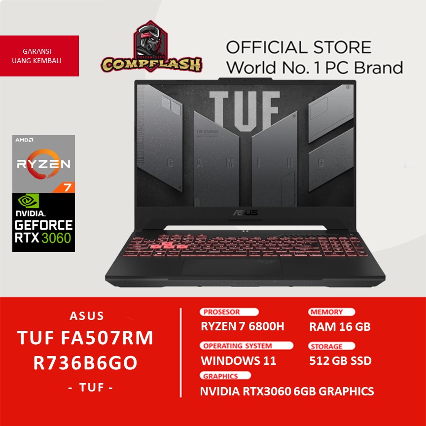 LAPTOP ASUS TUF FA507RM R736B6GO RTX3060 6GB RYZEN 7 6800H RAM 16GB 512GB SSD FHD 144HZ RGB