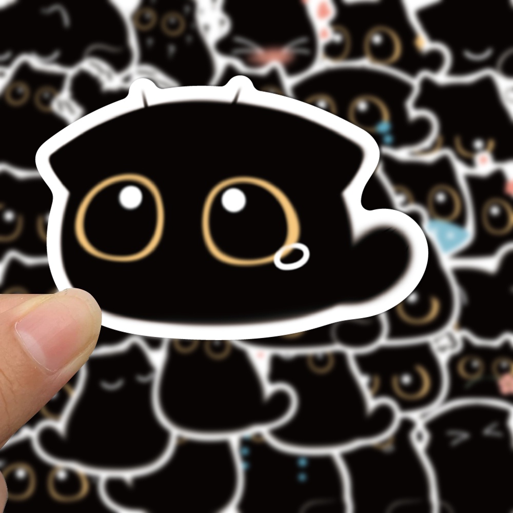 40pcs Bola Bara, Stiker Kucing Hitam, Kartun Lucu, Stiker Buku Besar Tangan, Casing Telepon, Stiker Tahan Air Komputer
